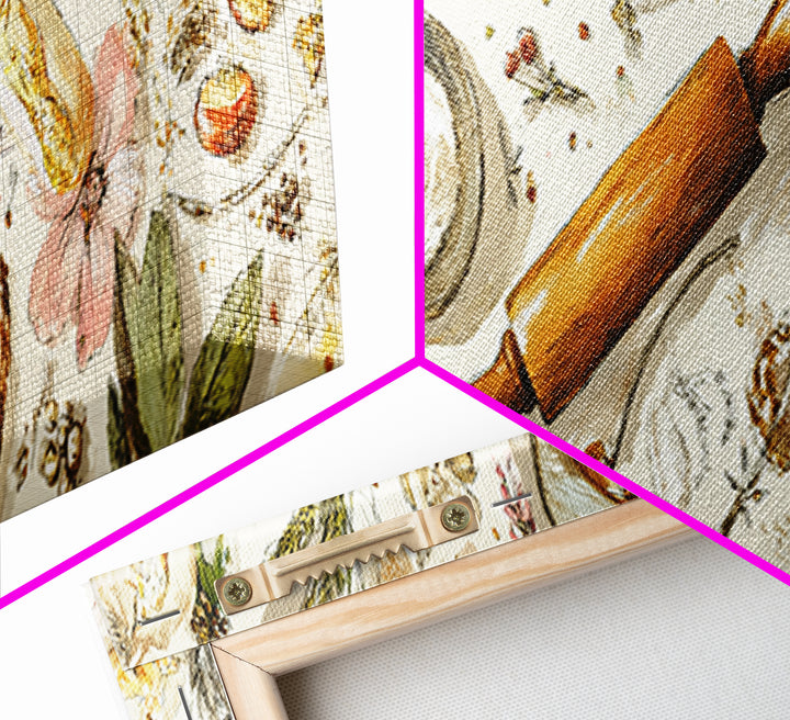 Patisserie Pattern of Rolling Pins and Pastries Canvas Print, Bakery Art, Bakery, Bakery Decor, Oil Painting, Patisserie, BAK-3x1-85
