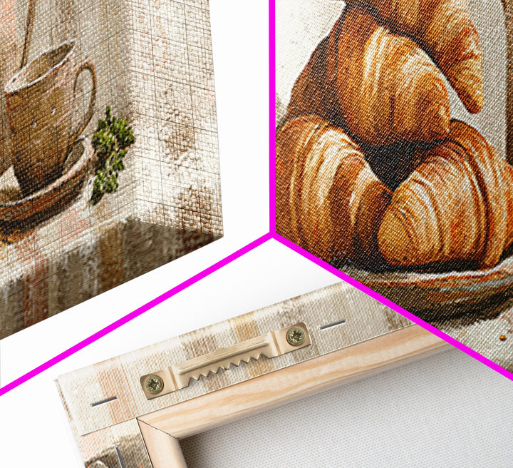Buttery Croissants Stacked on Striped Linen Framed Canvas Print, Bakery Art, Boho Decor, Bakery Decor, Fine Art, Patisserie, BAK-3x1-89