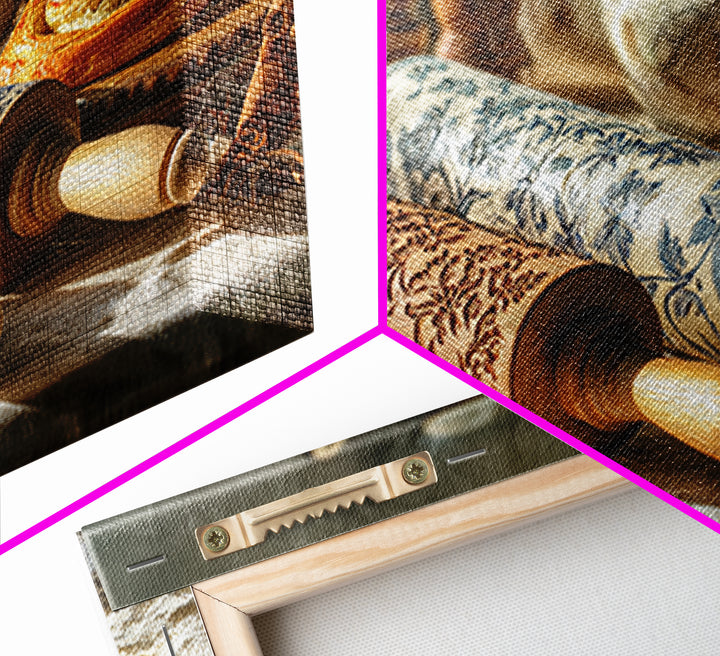 Patisserie Pattern of Rolling Pins and Pastries Canvas Print, Bakery Art, Kitchen Art Print, Bakery Decor, Fine Art, Patisserie, BAK-3x2-1