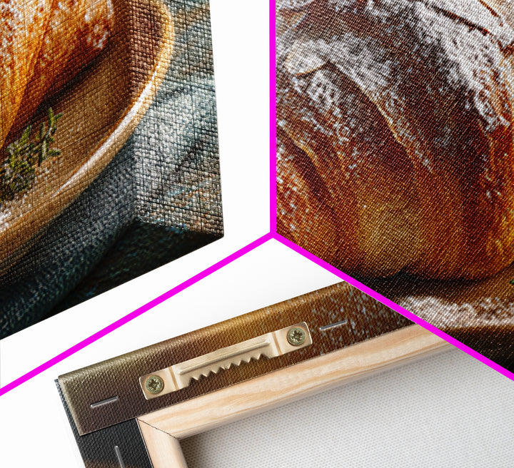 Almond Croissant Closeup Framed Canvas Print, Bakery Art, Statement Artwork, Bakery Decor, Fine Art, Patisserie, Art Print, BAK-3x2-19