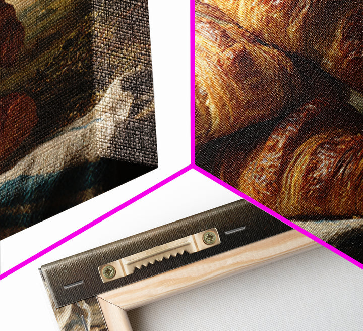 Buttery Croissants Stacked on Striped Linen Canvas Print, Bakery Art, Modern Decor, Bakery Decor, Abstract Art, Patisserie, BAK-3x2-29