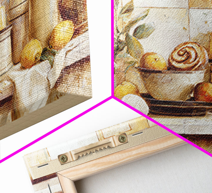 Cinnamon Rolls in a Warm Country Kitchen Framed Canvas Print, Bakery Art, Contemporary Art, Bakery Decor, Fine Art, Patisserie, BAK-3x2-39