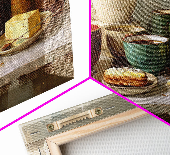 Painterly Eclair and Coffee Still Life Framed Canvas Print, Bakery Art, Bakery, Bakery Decor, Oil Painting, Patisserie, BAK-3x2-40