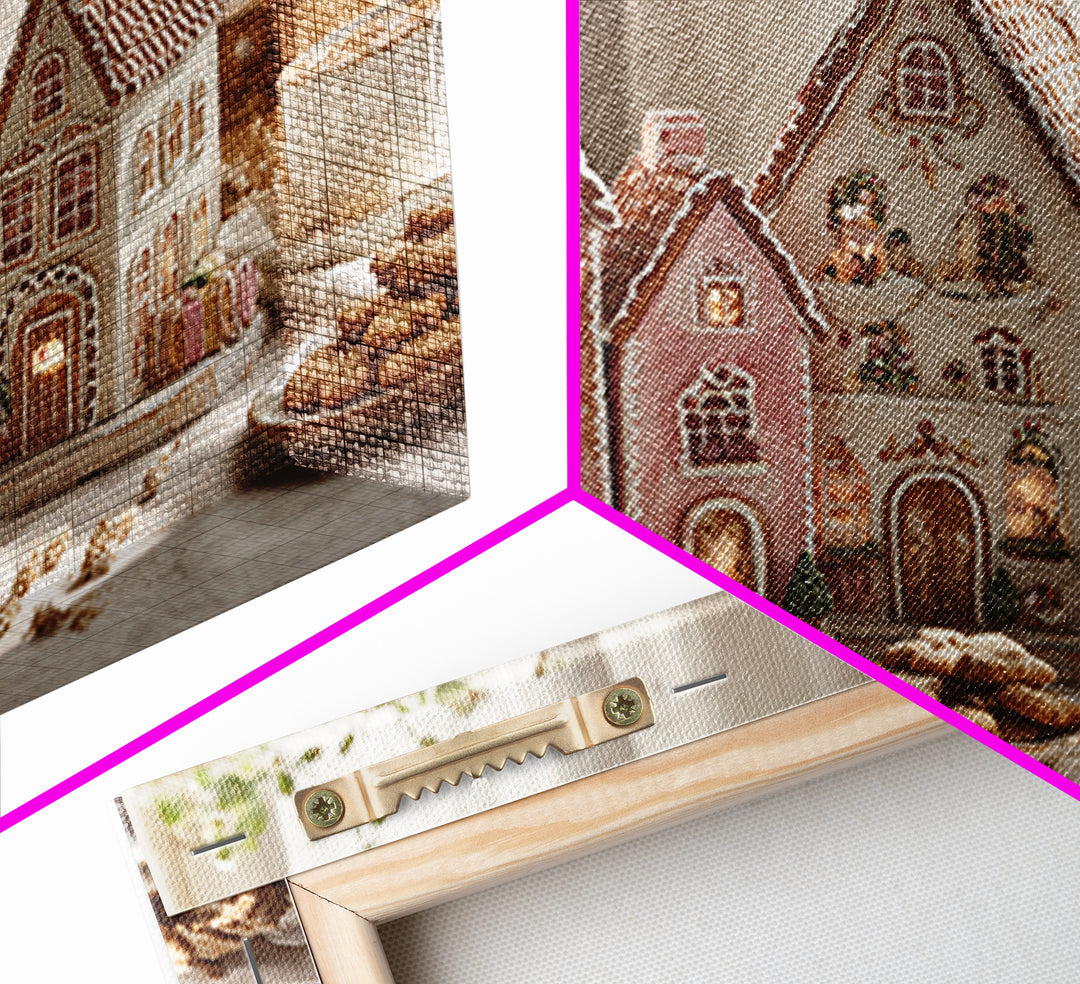 Gingerbread Houses in Charming Folk Art Style Canvas Print, Bakery Art, Digital Download Art, Bakery Decor, Patisserie, BAK-3x2-42