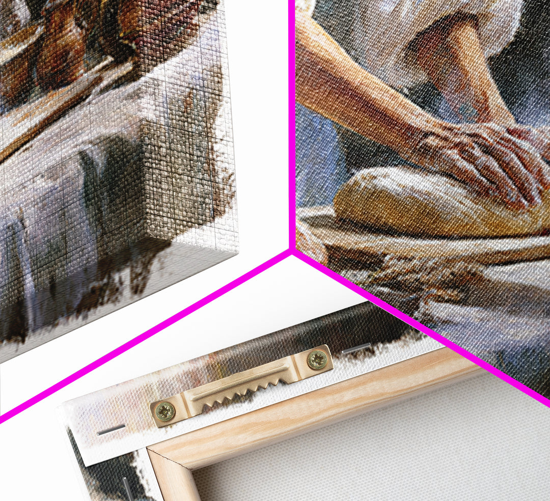 Baker Hands Shaping Dough Framed Canvas Print, Bakery Art, Gallery Decor, Bakery Decor, Fine Art, Patisserie, Wall Art, BAK-3x2-45