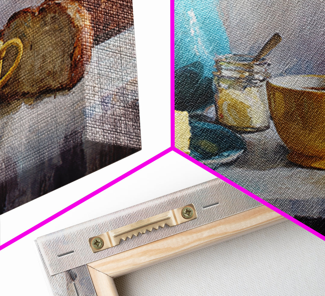 Baguette and Butter Still Life on Marble Framed Canvas Print, Bakery Art, Textured Painting, Bakery Decor, Fine Art, Patisserie, BAK-3x2-60