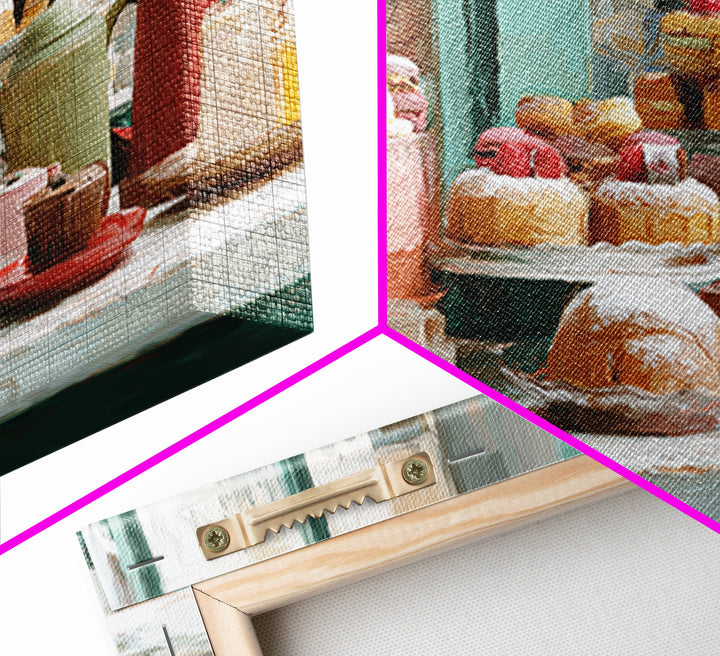 French Patisserie Window Display of Pastel Pastries Framed Canvas Print, Bakery Art, Kids Art, Bakery Decor, Patisserie, BAK-3x2-78