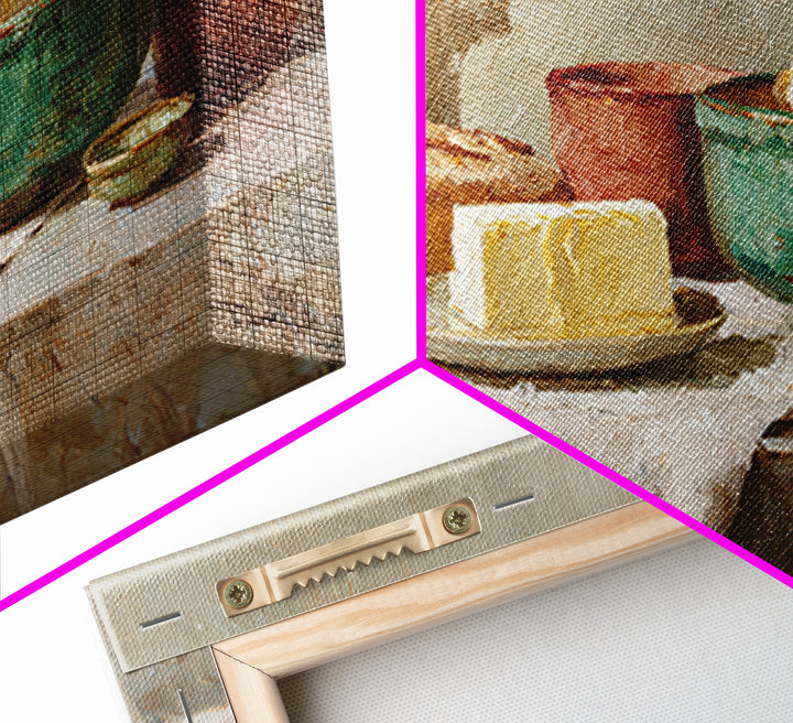 Baguette and Butter Still Life on Marble Canvas Print, Bakery Art, Wall Decor, Bakery Decor, Patisserie, Kitchen Prints, BAK-3x2-84