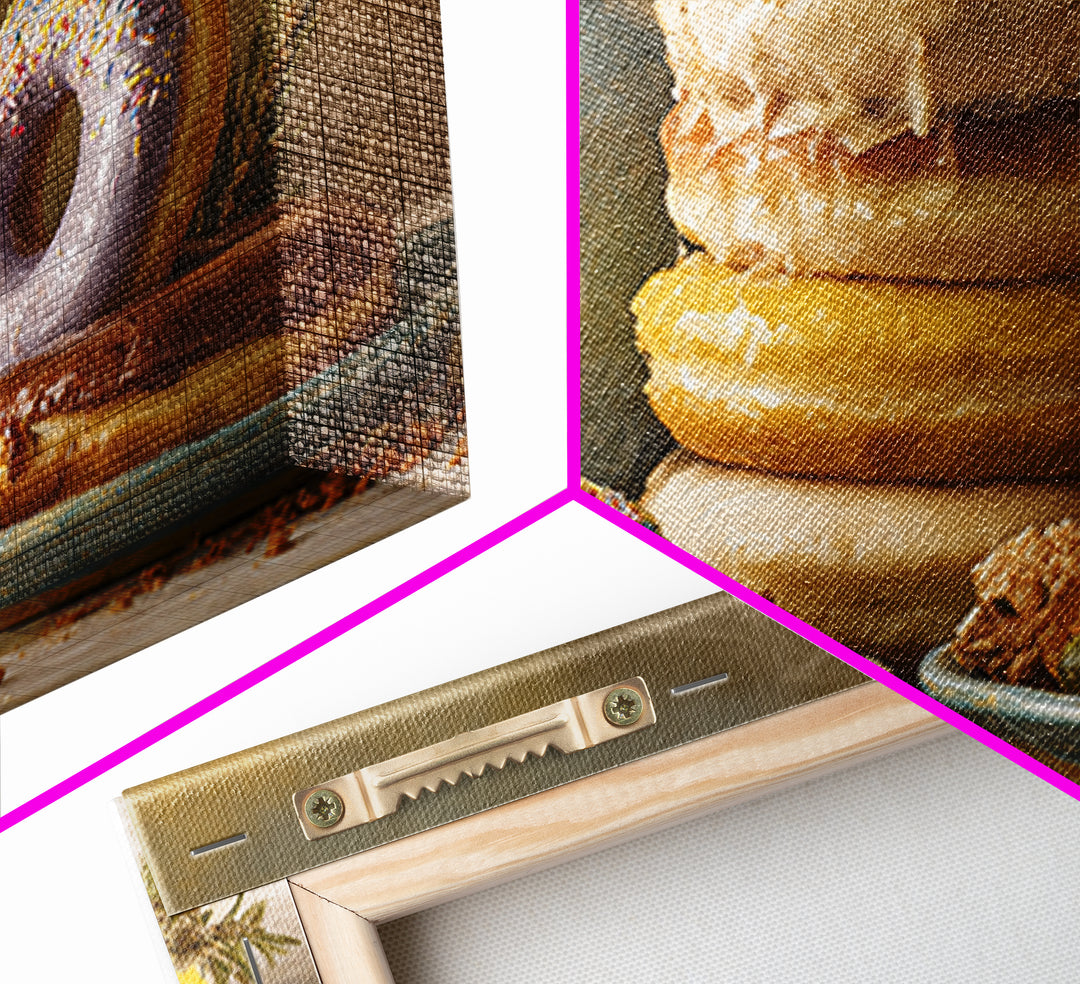 Whimsical Donut Assortment Framed Canvas Print, Bakery Art, Statement Artwork, Bakery Decor, Fine Art, Patisserie, Art Print, BAK-3x2-85
