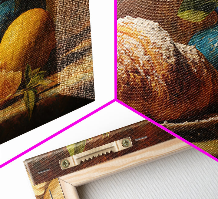 Almond Croissant Closeup Framed Canvas Print, Bakery Art, Kitchen Prints, Bakery Decor, Oil Painting, Patisserie, Fine Art, BAK-3x2-91