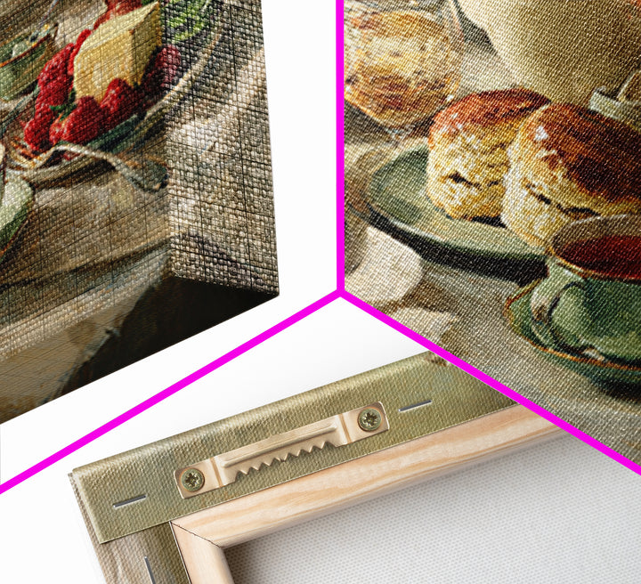 Tea and Scone Arrangement Framed Canvas Print, Bakery Art, Printable Wall Art, Bakery Decor, Patisserie, Coffee Wall Art, BAK-3x2-96