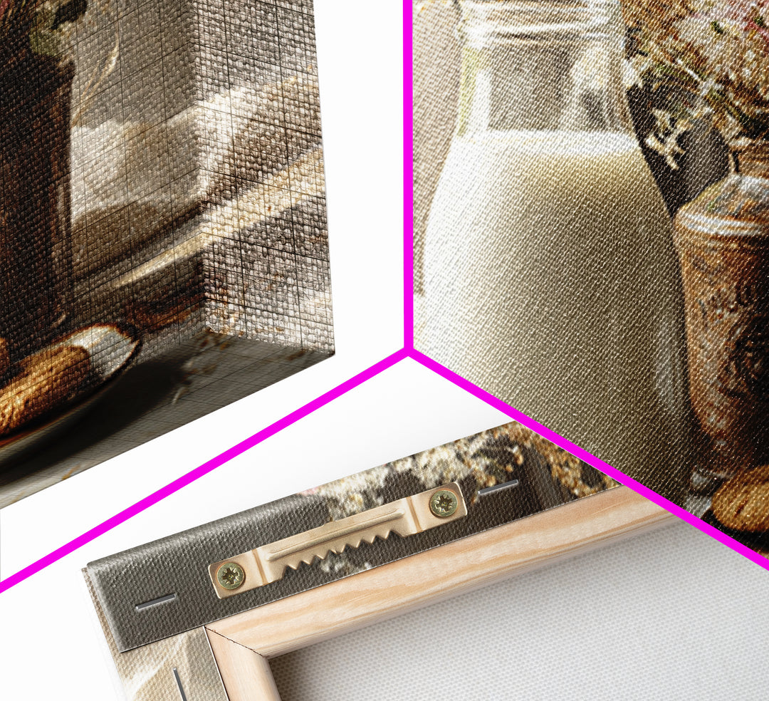 Milk Bottle and Cookies Nostalgic Still Life Canvas Print, Bakery Art, Fine Art, Bakery Decor, Patisserie, Textured Painting, BAK-3x2-98