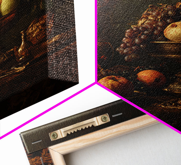 Dramatic Fruit Still Life Framed Canvas Print, Baroque Art, Living Room Wall Art, Living Room Decor, Fine Art, Ornate, BAO-1x1-1
