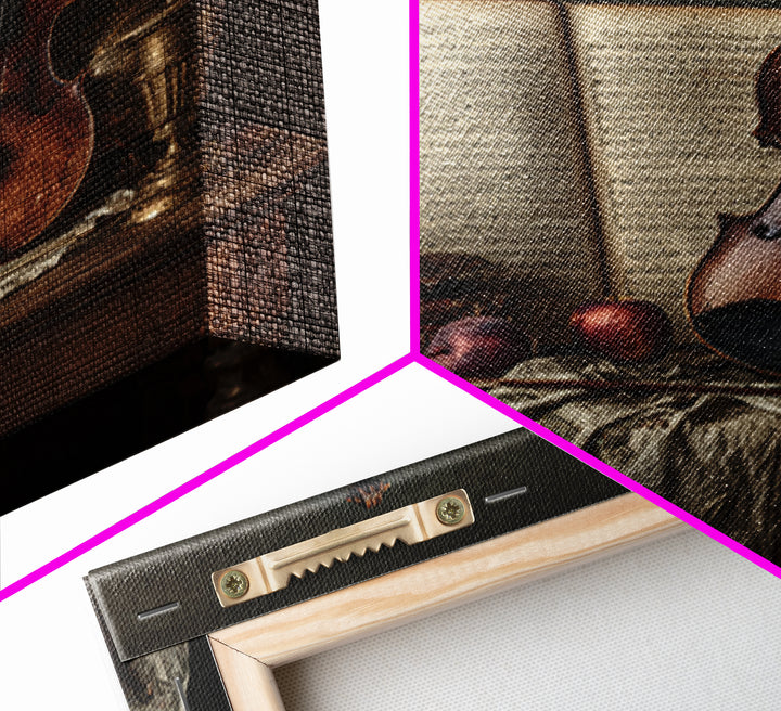 Baroque Violin and Sheet Music Still Life Framed Canvas Print, Baroque Art, Digital Wall Art, Living Room Decor, Ornate, BAO-1x1-11