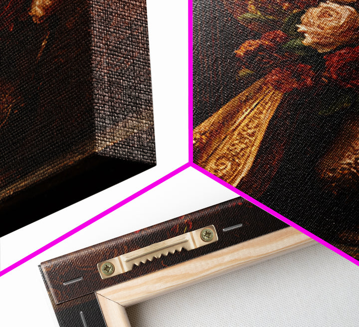 Golden Harp and Roses Canvas Print, Baroque Art, Printable Art, Living Room Decor, Ornate, Gallery Wall, Dark Academia Art, BAO-1x1-18