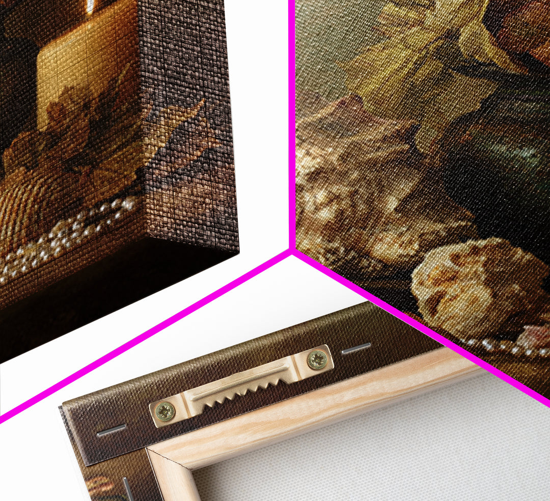 Ornamental Shell and Pearl Composition Canvas Print, Baroque Art, Dark Academia Decor, Living Room Decor, Oil Painting, Ornate, BAO-1x1-22