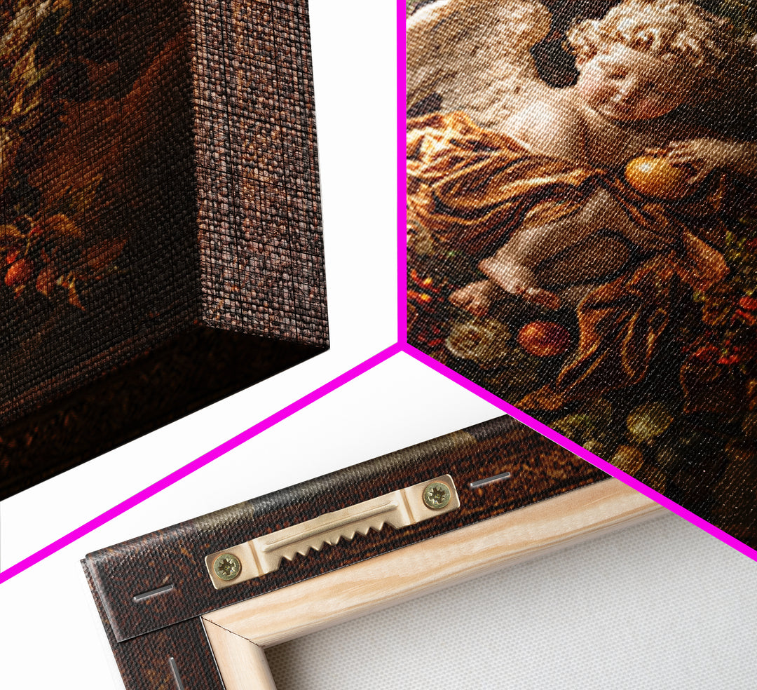 Ornate Cherub Figure Surrounded by Clouds and Canvas Print, Baroque Art, Moody Wall Art, Living Room Decor, Fine Art, Ornate, BAO-1x1-26
