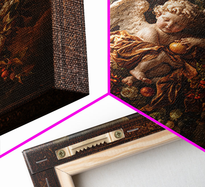 Ornate Cherub Figure Surrounded by Clouds and Canvas Print, Baroque Art, Moody Wall Art, Living Room Decor, Fine Art, Ornate, BAO-1x1-26