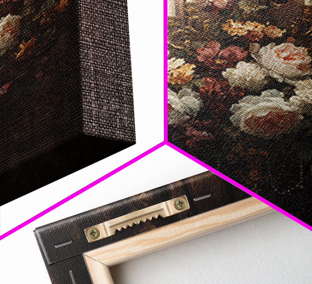 Velvet Drapery with Pearls Flowers and Candlelight Canvas Print, Baroque Art, 3d Wall Art, Living Room Decor, Ornate, BAO-1x1-27