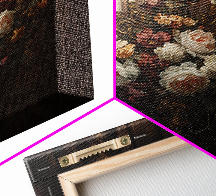 Velvet Drapery with Pearls Flowers and Candlelight Canvas Print, Baroque Art, 3d Wall Art, Living Room Decor, Ornate, BAO-1x1-27