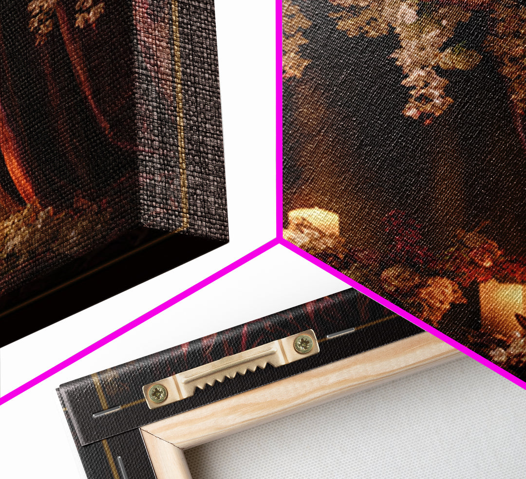 Velvet Drapery with Pearls Flowers and Candlelight Canvas Print, Baroque Art, Canvas, Living Room Decor, Fine Art, Ornate, BAO-1x1-3