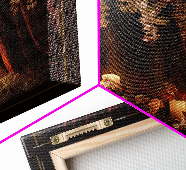 Velvet Drapery with Pearls Flowers and Candlelight Canvas Print, Baroque Art, Canvas, Living Room Decor, Fine Art, Ornate, BAO-1x1-3