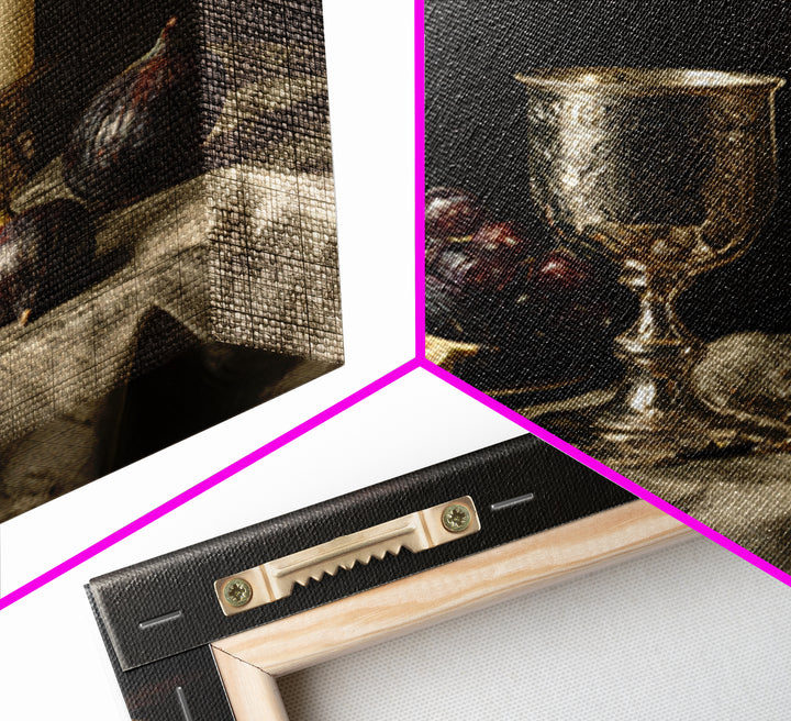 Candlelit Table with Silver Goblet and Figs Canvas Print, Baroque Art, Room Decor Aesthetic, Living Room Decor, Ornate, BAO-1x1-37
