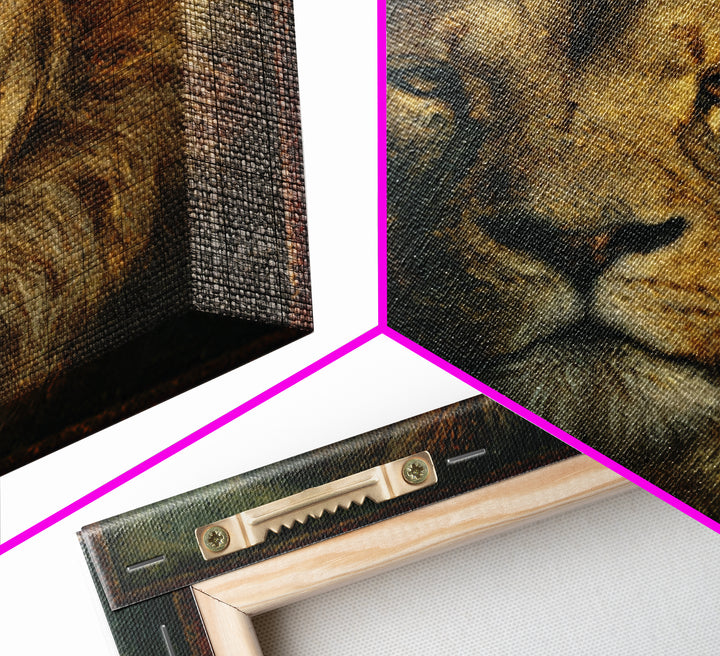 Royal Lion Portrait Framed Canvas Print, Baroque Art, Eclectic Wall Art, Living Room Decor, Fine Art, Ornate, Gallery Decor, BAO-1x1-41