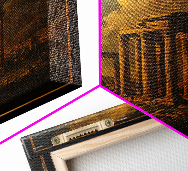 Classical Ruins Beneath a Dramatic Sky Framed Canvas Print, Baroque Art, Living Room Wall Art, Living Room Decor, Oil Painting, BAO-1x1-43