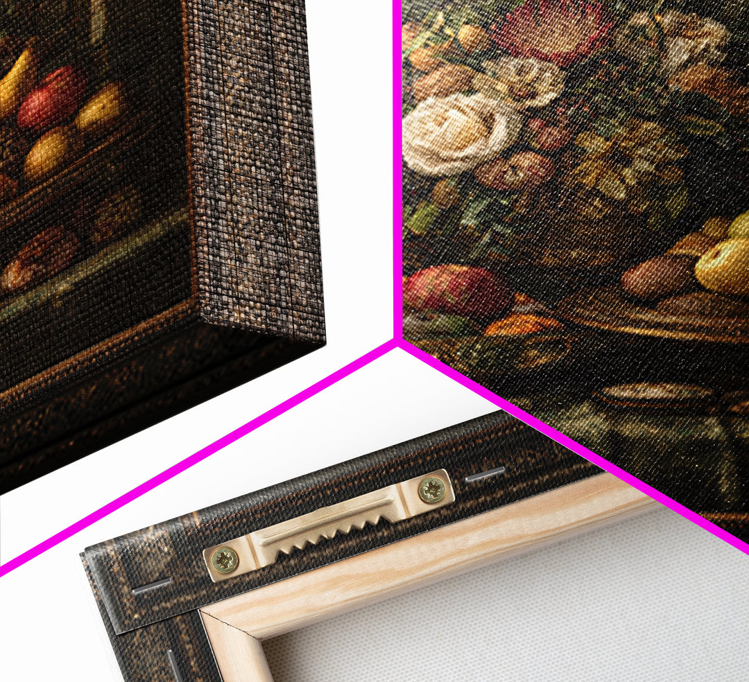 Lavish Banquet Fruit Composition Framed Canvas Print, Baroque Art, Whimsical Decor, Living Room Decor, Fine Art, Ornate, BAO-1x1-44