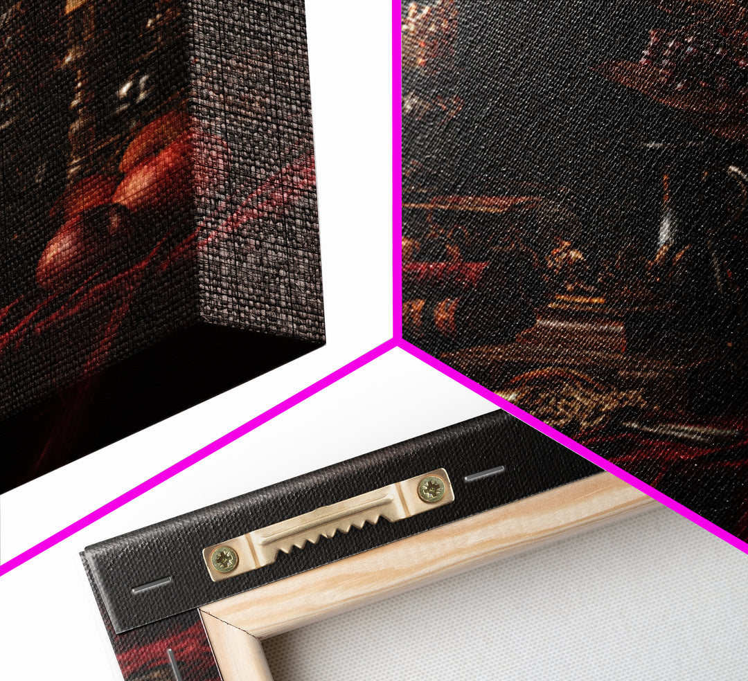 Dark Red Velvet Framed Canvas Print, Baroque Art, Whimsical Decor, Living Room Decor, Fine Art, Ornate, Maximalist Decor, BAO-1x1-47