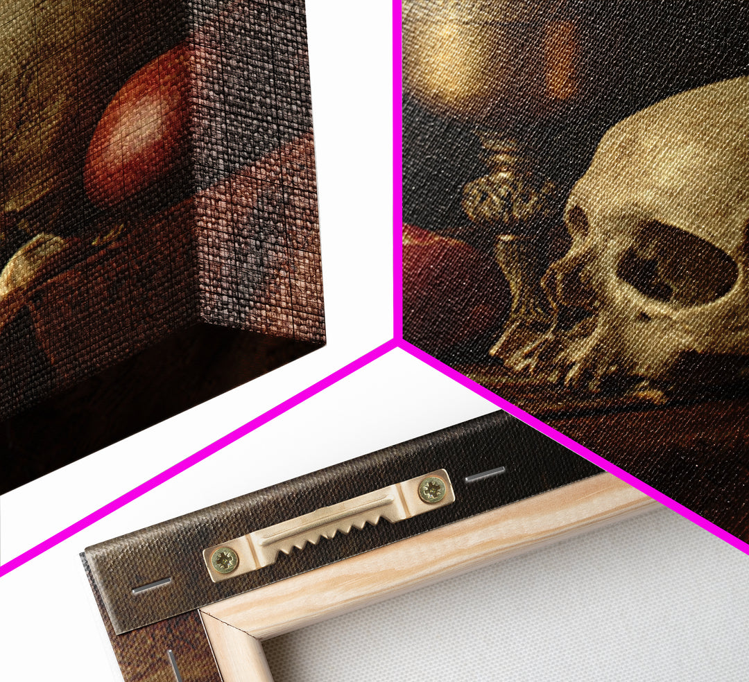 Skull and Hourglass Vanitas Still Life Canvas Print, Baroque Art, Moody Wall Art, Living Room Decor, Fine Art, Ornate, BAO-1x1-5