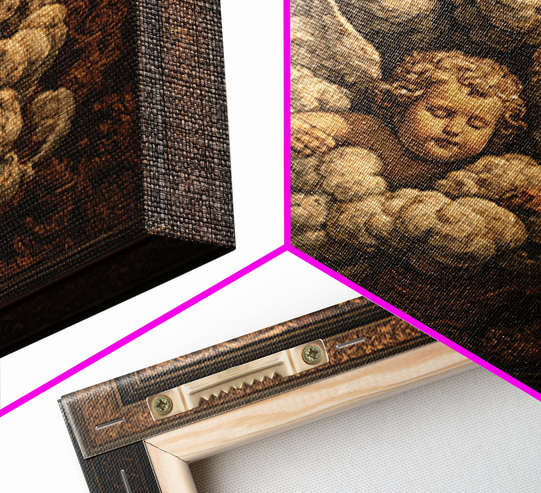 Ornate Cherub Figure Surrounded by Clouds and Canvas Print, Baroque Art, Moody Wall Art, Living Room Decor, Fine Art, Ornate, BAO-1x1-50