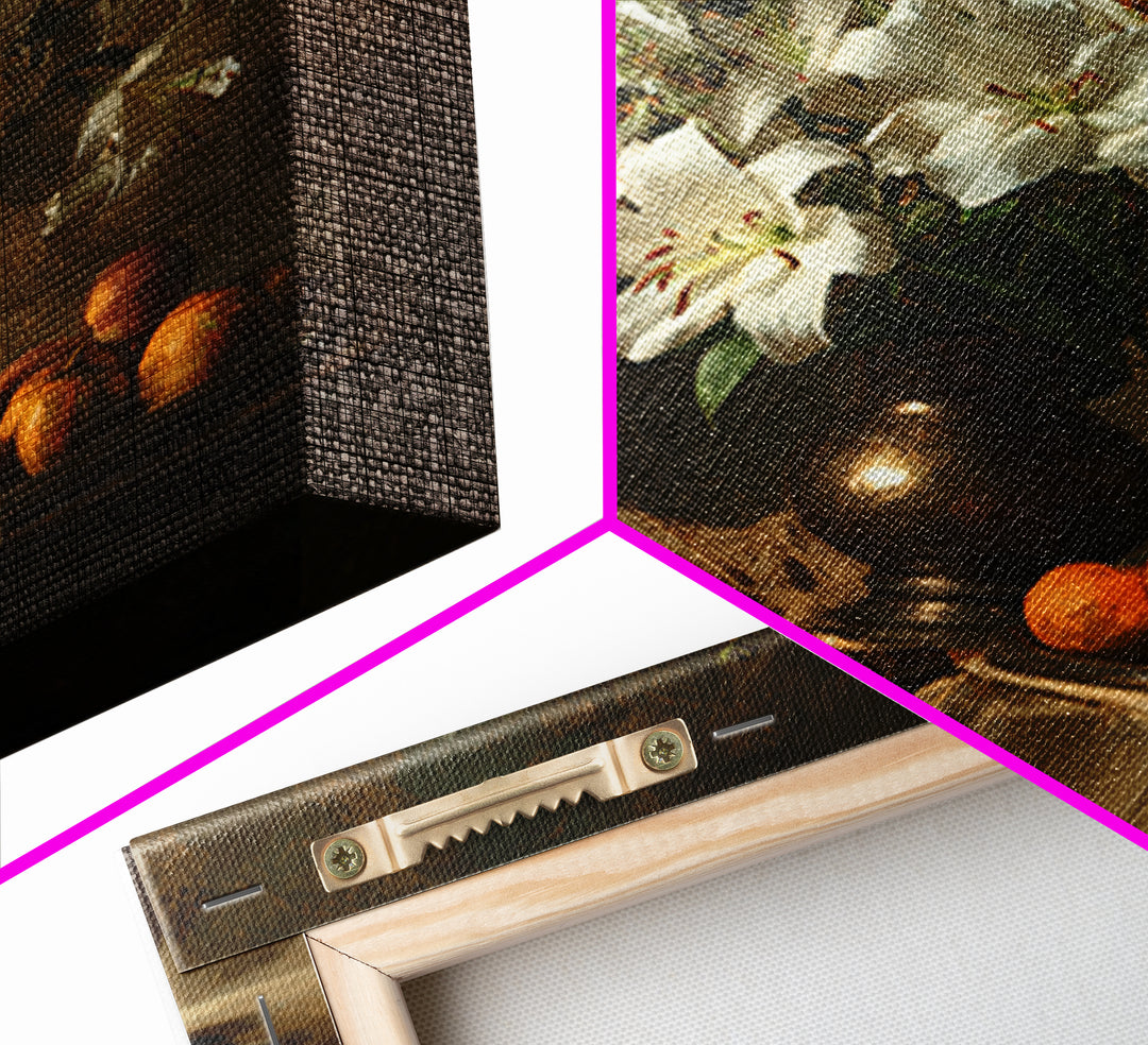 Dramatic White Lilies Canvas Print, Baroque Art, Portrait Painting, Living Room Decor, Fine Art, Ornate, Neutral Decor, BAO-1x1-60