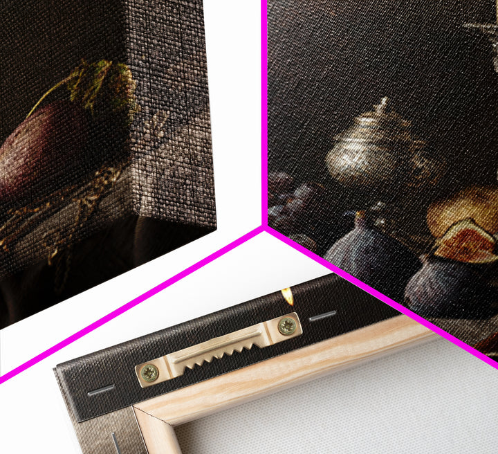 Candlelit Table with Silver Goblet and Figs Canvas Print, Baroque Art, Room Decor Aesthetic, Living Room Decor, Ornate, BAO-1x1-61