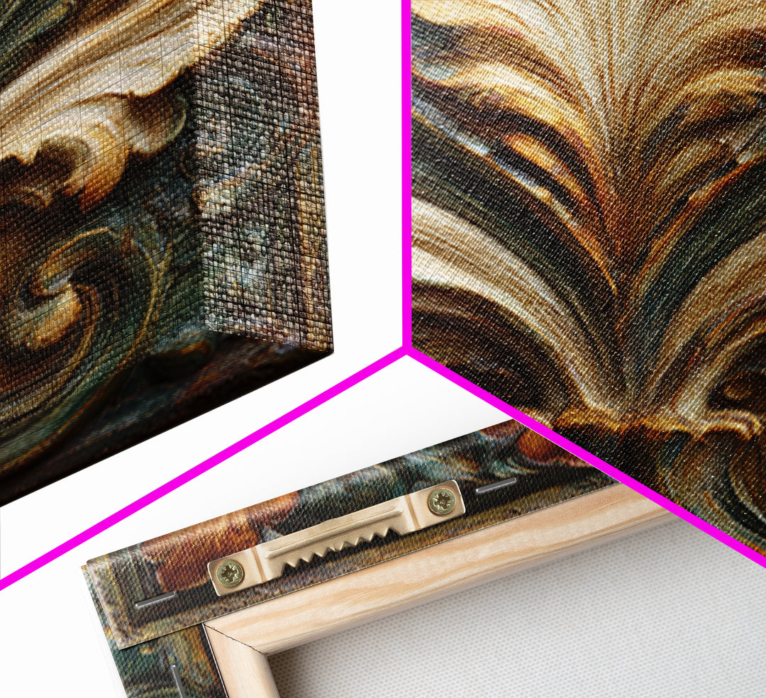 Carved Acanthus Leaf Ornament Study Framed Canvas Print, Baroque Art, Maximalist Wall Art, Living Room Decor, Oil Painting, BAO-1x1-63