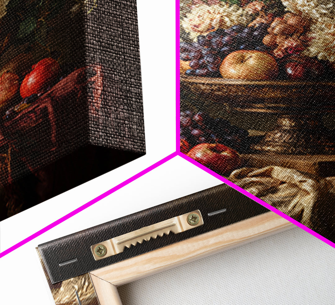 Lavish Banquet Fruit Composition Framed Canvas Print, Baroque Art, Dark Academia Art, Living Room Decor, Fine Art, Ornate, BAO-1x1-68