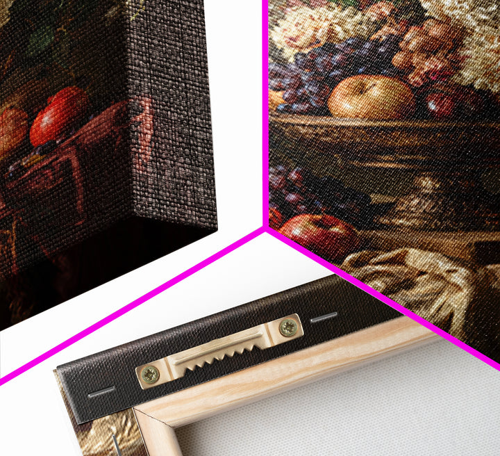 Lavish Banquet Fruit Composition Framed Canvas Print, Baroque Art, Dark Academia Art, Living Room Decor, Fine Art, Ornate, BAO-1x1-68