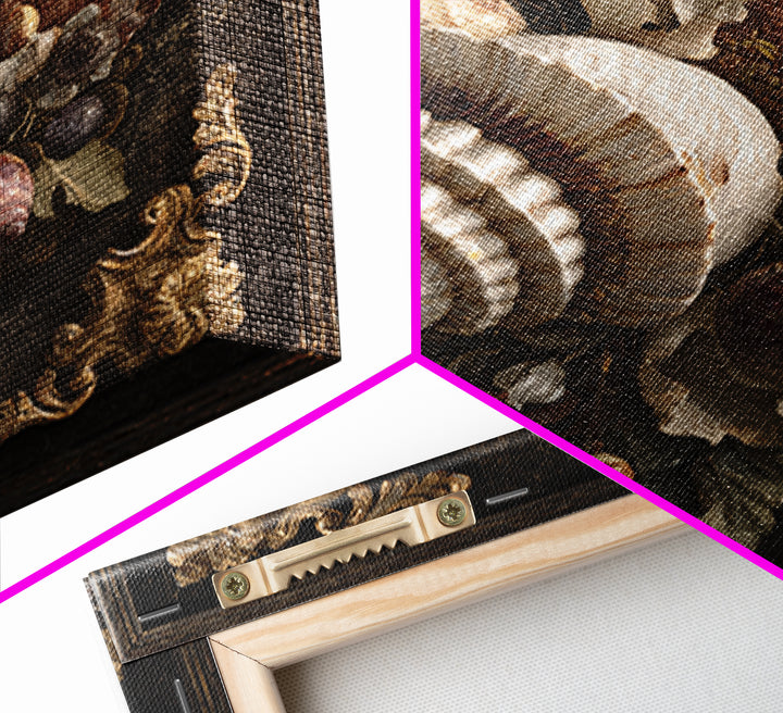 Ornamental Shell and Pearl Composition Framed Canvas Print, Baroque Art, Living Room Wall Art, Living Room Decor, Ornate, BAO-1x1-70