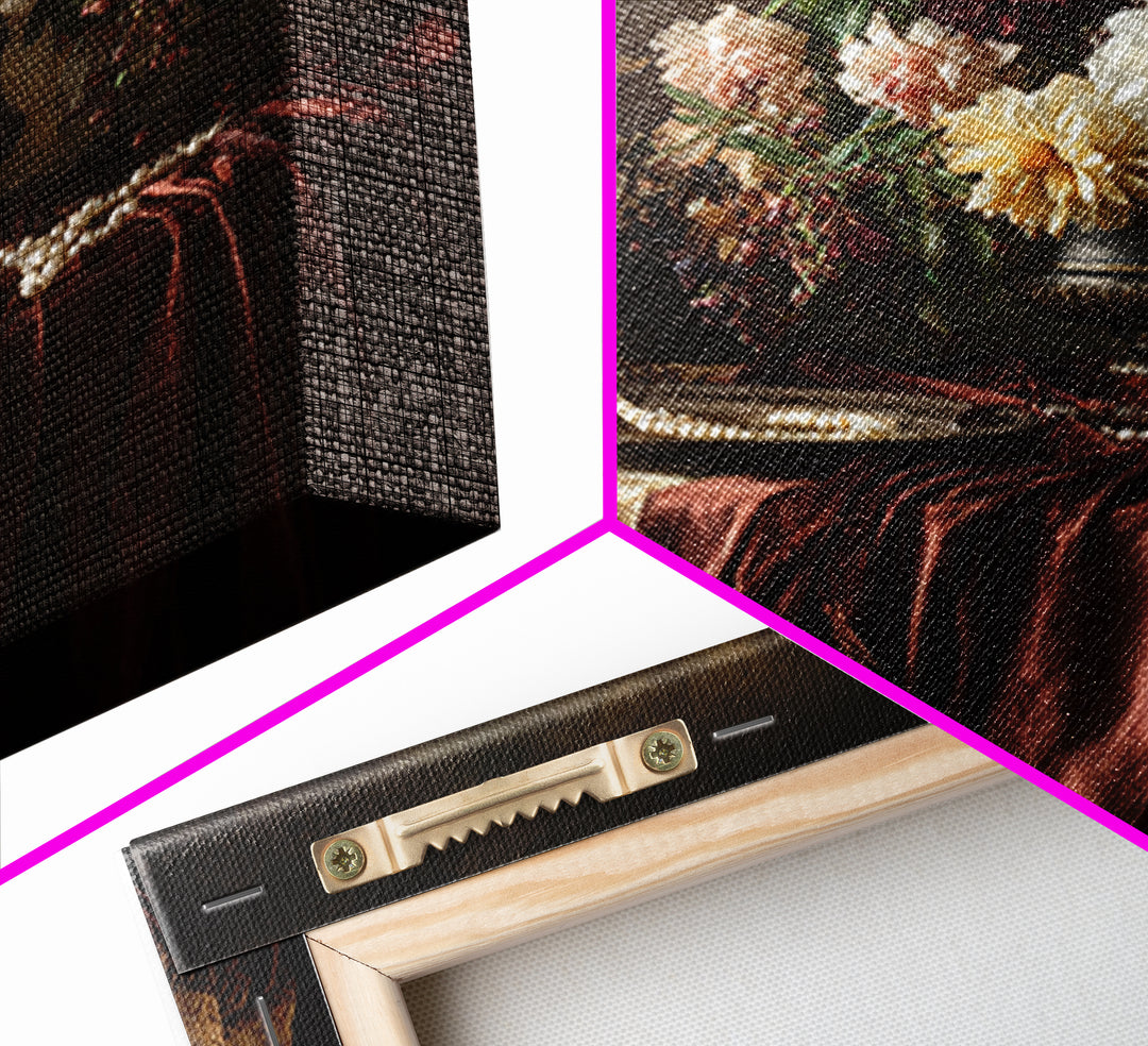 Velvet Drapery with Pearls Flowers and Candlelight Canvas Print, Baroque Art, Baroque, Living Room Decor, Fine Art, Ornate, BAO-1x1-75