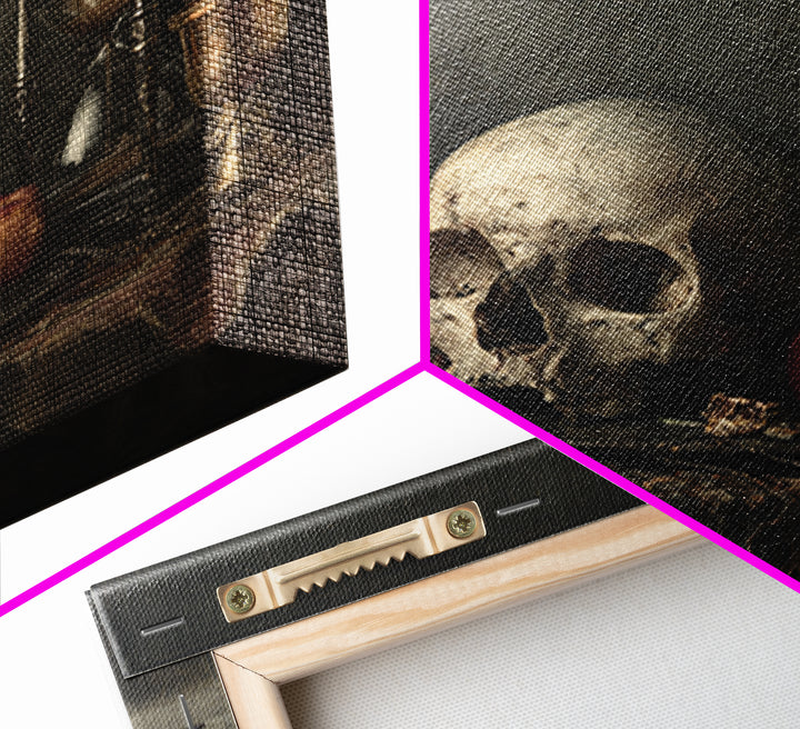 Skull and Hourglass Vanitas Still Life Canvas Print, Baroque Art, Art Nouveau Decor, Living Room Decor, Fine Art, Ornate, BAO-1x1-77