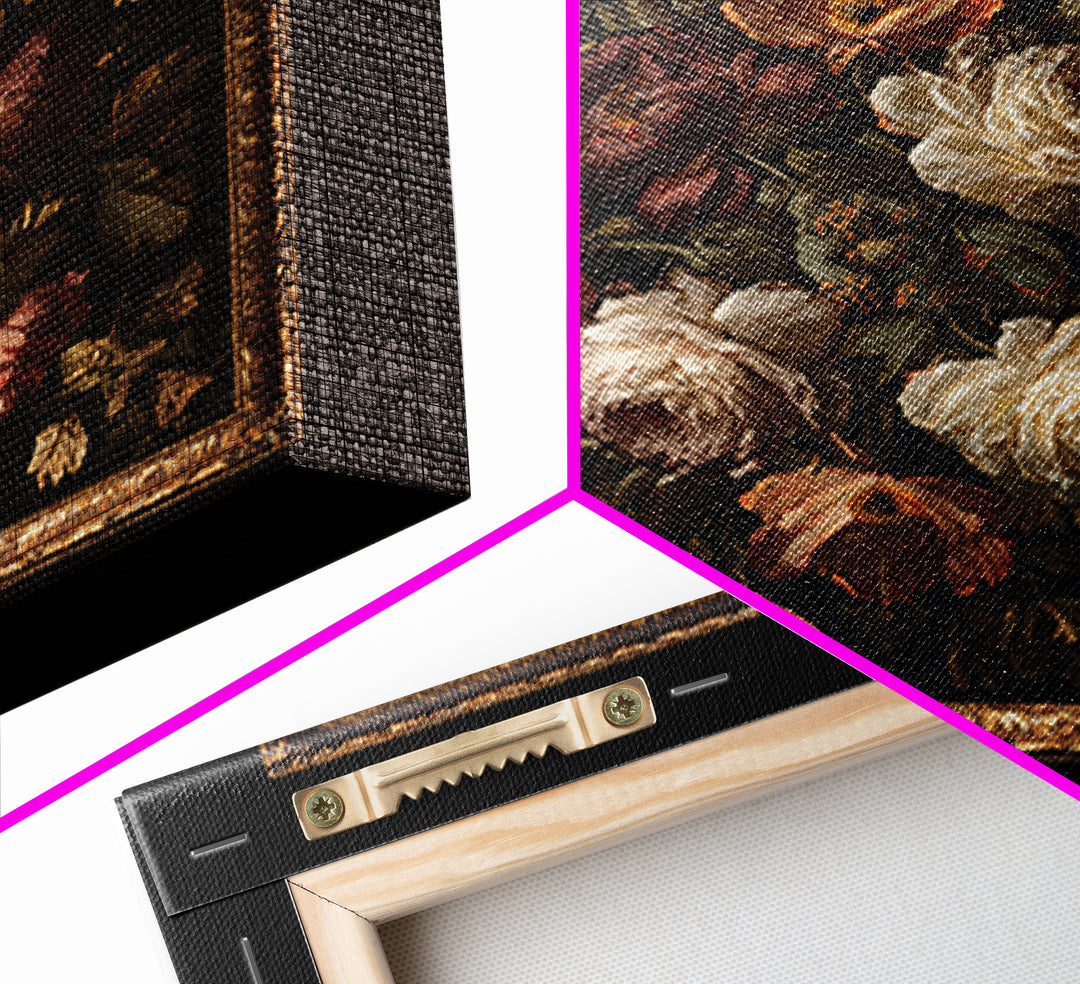 Ornate Gold Frame Illusion Around a Botanical Canvas Print, Baroque Art, Baroque, Living Room Decor, Oil Painting, Ornate, BAO-1x1-81