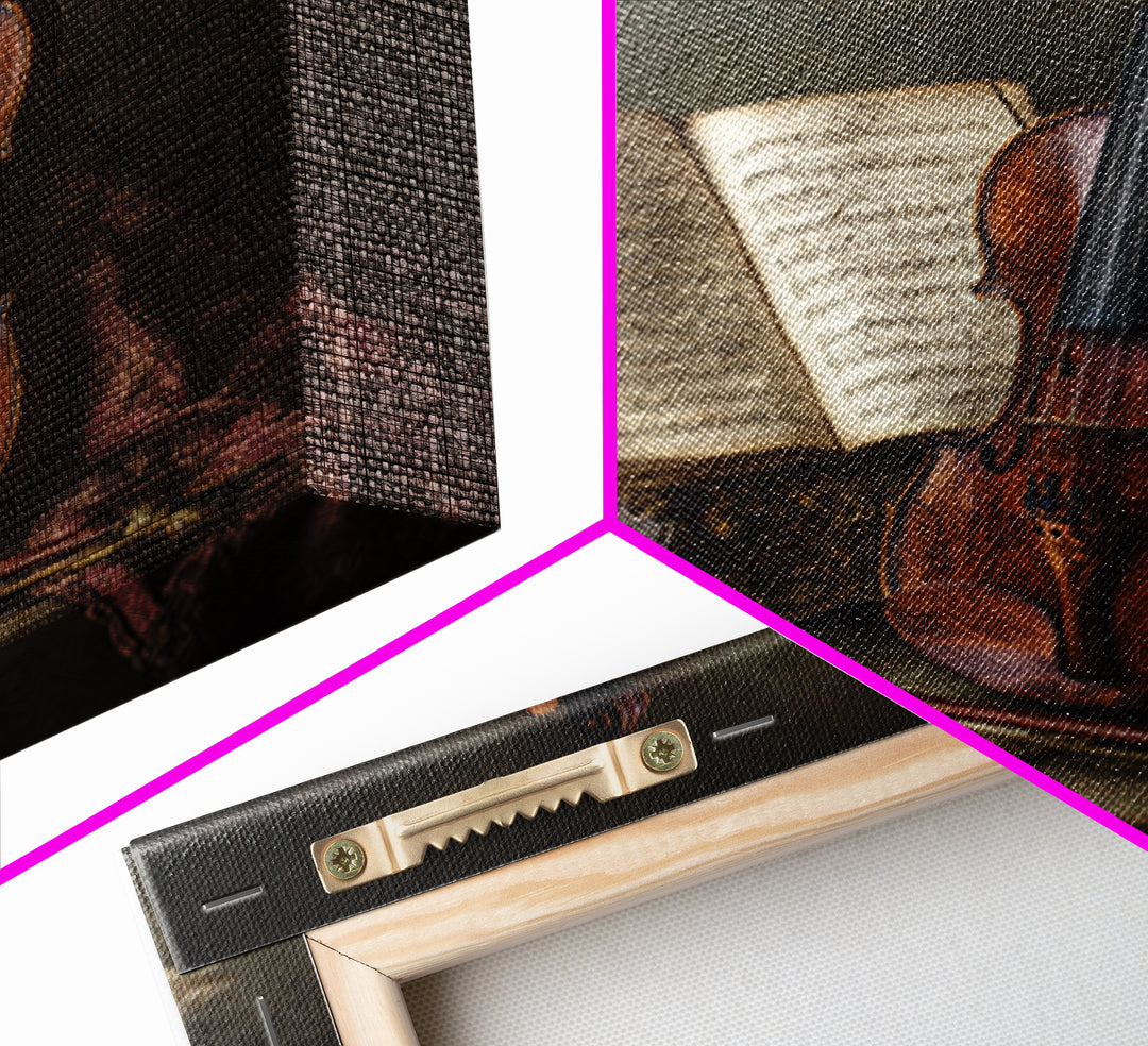 Baroque Violin and Sheet Music Still Life Framed Canvas Print, Baroque Art, Home Decor, Living Room Decor, Fine Art, Ornate, BAO-1x1-83