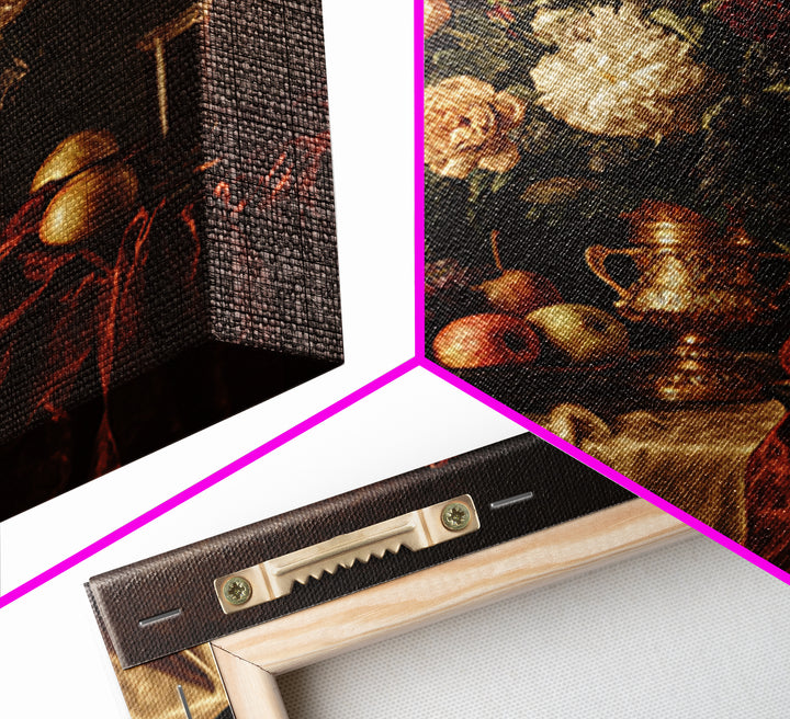 Golden Harp and Roses Canvas Print, Baroque Art, Portrait Painting, Living Room Decor, Fine Art, Ornate, Neutral Decor, BAO-1x1-90