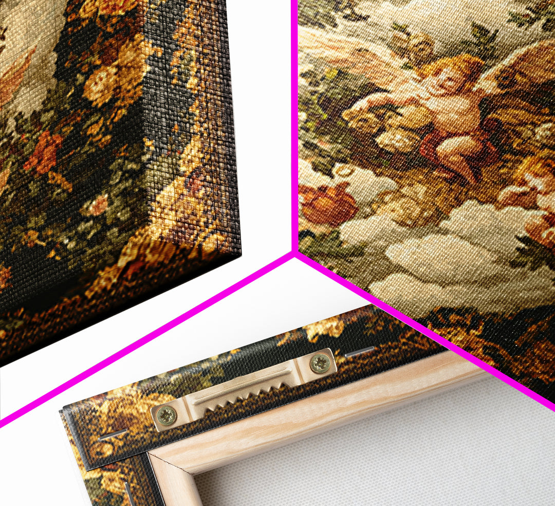 Ornate Cherub Figure Surrounded by Clouds and Canvas Print, Baroque Art, Art Nouveau Decor, Living Room Decor, Fine Art, Ornate, BAO-1x1-98