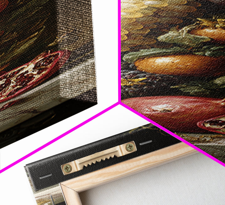 Pomegranate and Grapes on a Marble Ledge Canvas Print, Baroque Art, Luxury Decor, Living Room Decor, Fine Art, Ornate, BAO-1x3-68