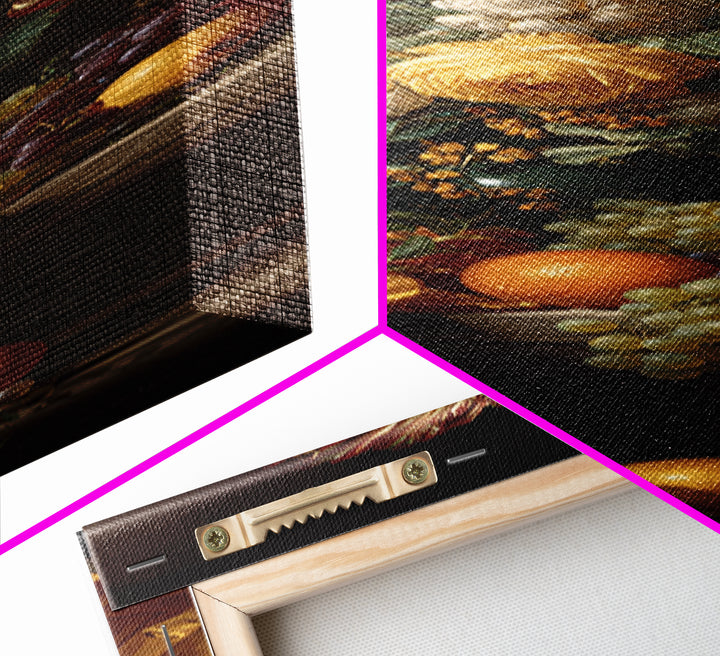 Theatrical Stormy Landscape Framed Canvas Print, Baroque Art, Room Decor Aesthetic, Living Room Decor, Fine Art, Ornate, BAO-1x3-70