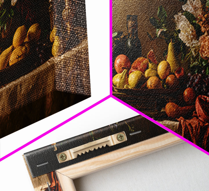 Lavish Banquet Fruit Composition Framed Canvas Print, Baroque Art, Neutral Decor, Living Room Decor, Fine Art, Ornate, BAO-2x1-16