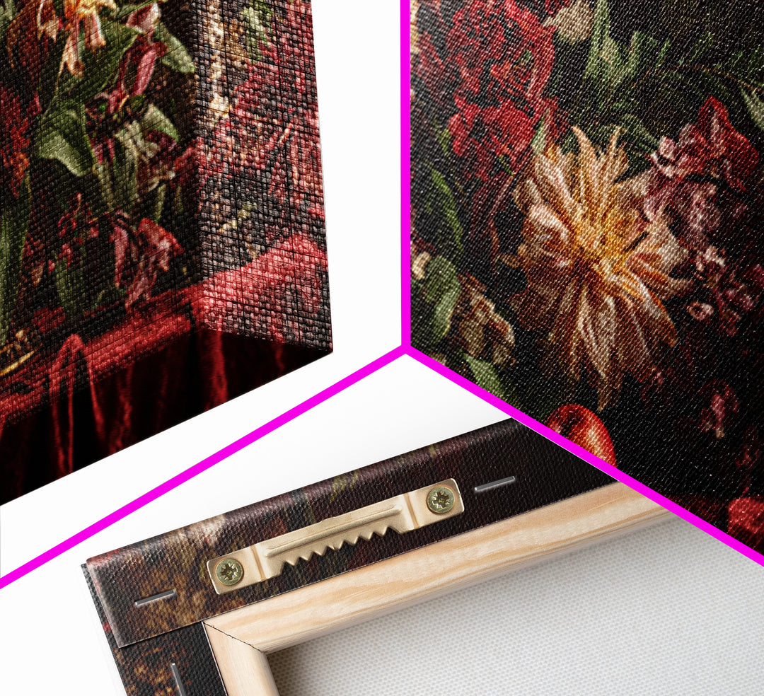 Dark Red Velvet Framed Canvas Print, Baroque Art, Dark Academia Art, Living Room Decor, Fine Art, Ornate, Modern Decor, BAO-2x1-19