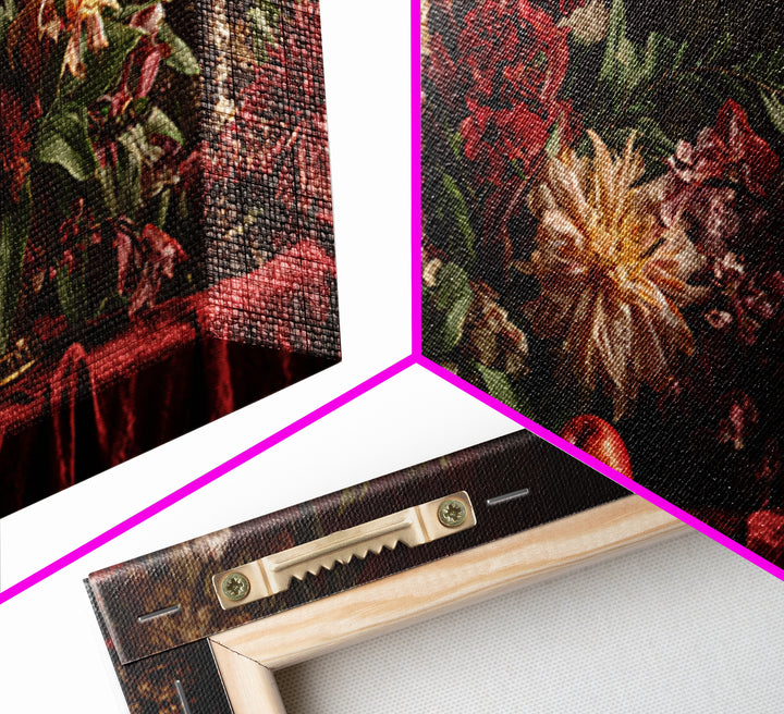 Dark Red Velvet Framed Canvas Print, Baroque Art, Dark Academia Art, Living Room Decor, Fine Art, Ornate, Modern Decor, BAO-2x1-19
